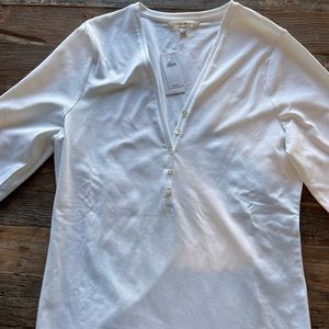 Banana Republic White Cotton V Neck LS TShirt NWT Large